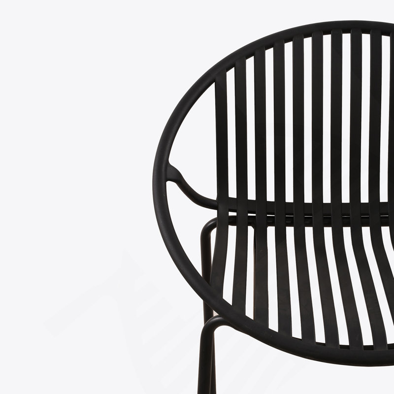 Ensemble de salle à manger d'extérieur moderne 7 pièces avec chaise empilable, noir + teck