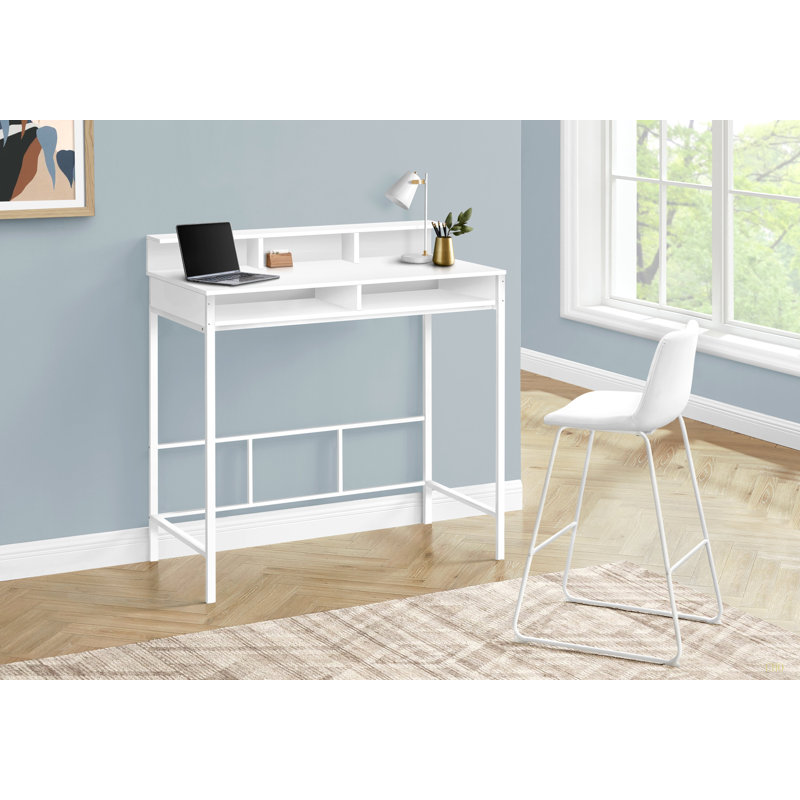 Bureau d'ordinateur, bureau personnel, debout, tablettes de rangement, L 48 po, travail, ordinateur portable, stratifié, métal, contemporain, moderne