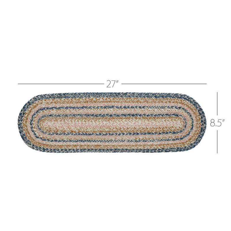 Tapis d'escalier bleu / beige Liseron, Ovale 8,5 po x 2 pi 3 po