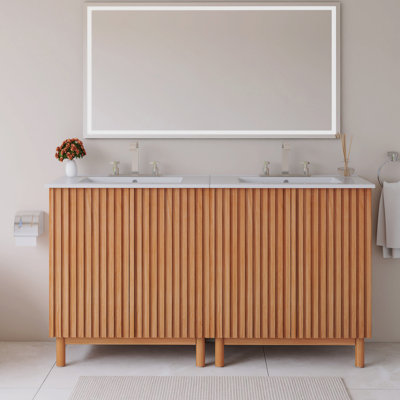 60" Freestanding Bathroom Vanity With White Ceramic Sink And U-Shaped Adjustable Shelf