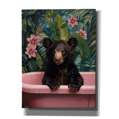 «Bruno Bear In Pink Bathaign» par Momart, art mural sur toile, 26 po x 34 po