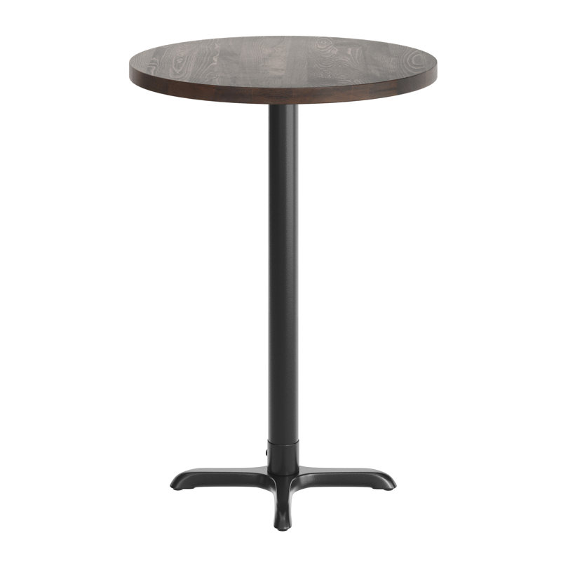Plateau de table rond en bois massif de 30 po avec base en X de 22 po x 22 po, Bois brun foncé, Noir