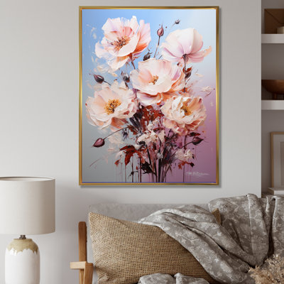 Beige, roses roses et Burgeon sur toile