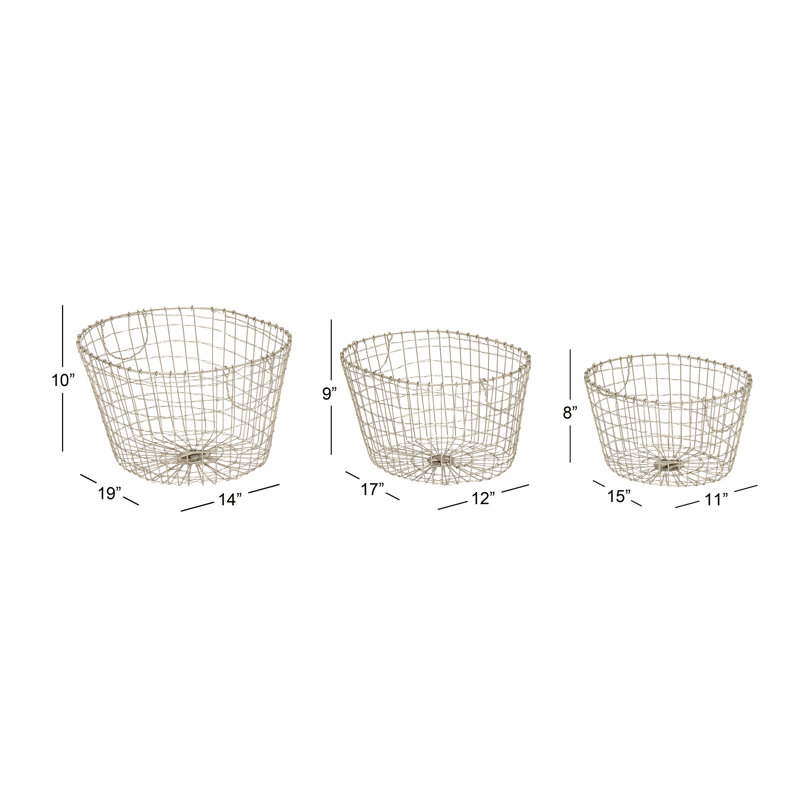 Ensemble de paniers en métal 3 pièces, Argent