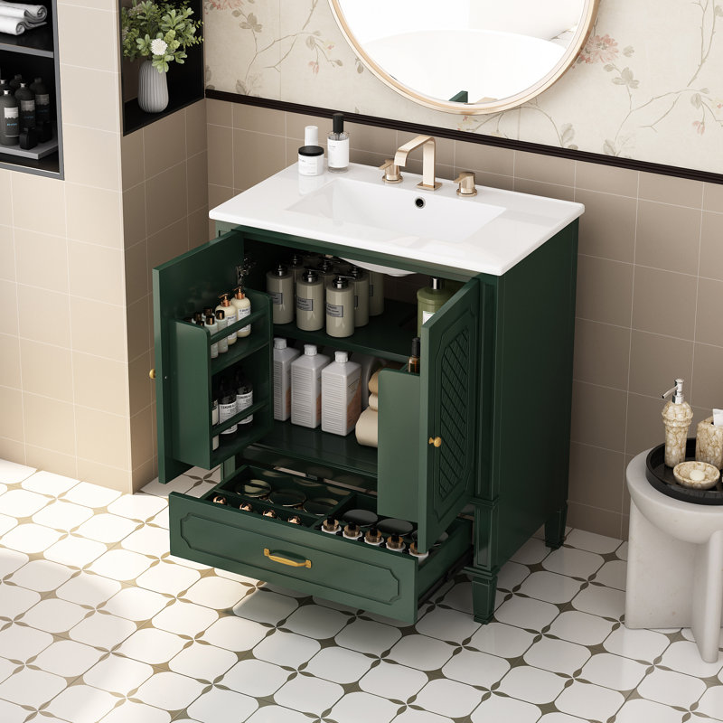 Meuble-lavabo 30 po avec lavabo style rétro, Vert foncé