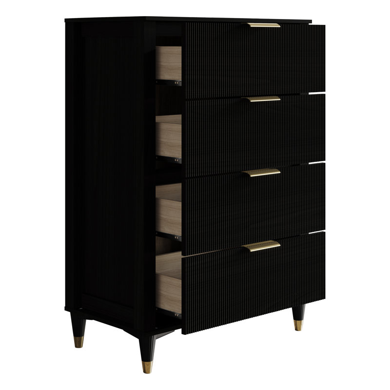 4 DRAWERS CHEST IN BLACK, Black
