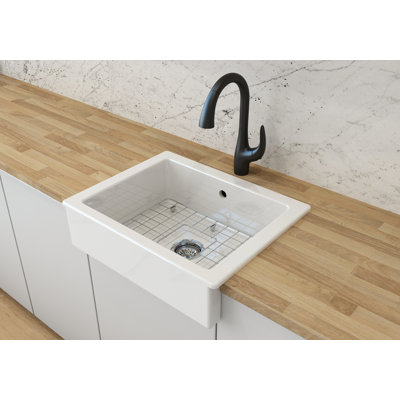 Domo 60S Retro-Fit, Ceramic Kitchen Sink, White, with Bottom Grid - 620x495mm