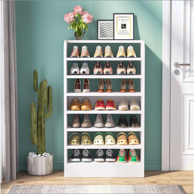 25.59" Width  White Shoe Rack, 8-Tier Tall Shoe Shelf, Wooden Shoe Storage Cabinet