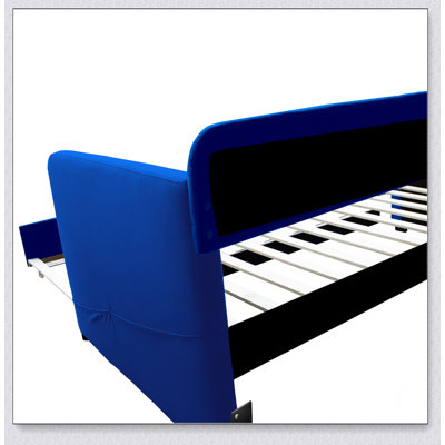 BLUE UPHOLSTERED DAYBED WITH TRUNDLE, VELVET FABRIC