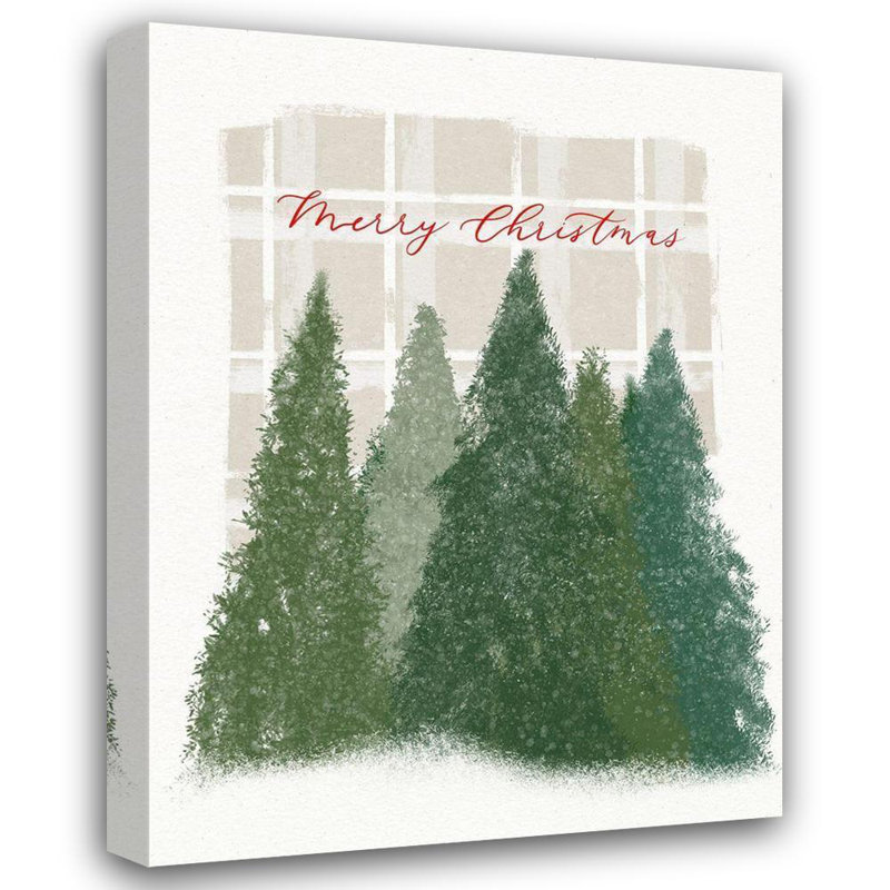 Loon Peak® Straatsma, reproduction d'art sur toile Leah Gallery: Plaid Trees Merry Christmas, H 24 po x l 19 po