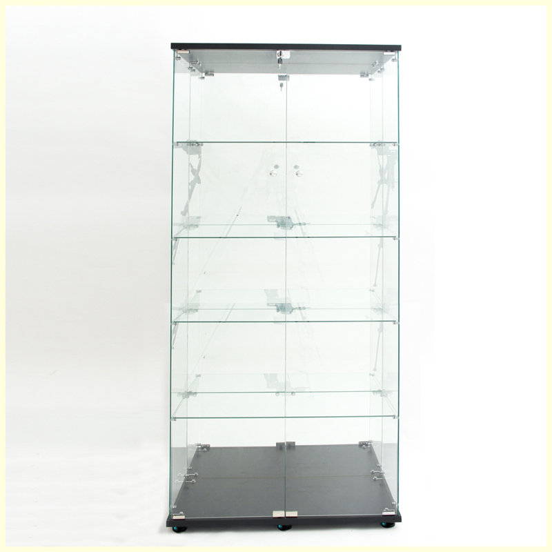 Vitrine moderne en verre trempé avec bande lumineuse à DEL Bluetooth, Noir