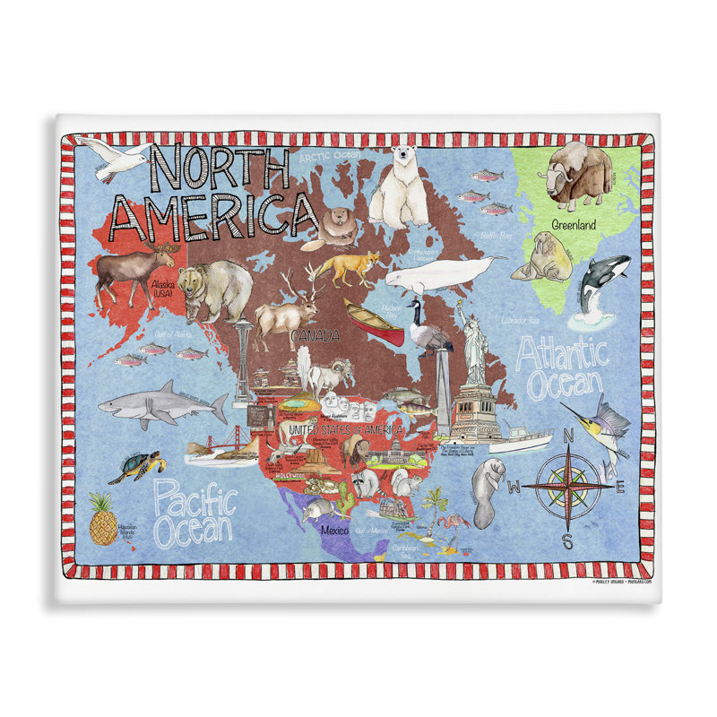 Art mural sur toile «North America Map» par Marley Ungaro, H 36 po x l 48 po