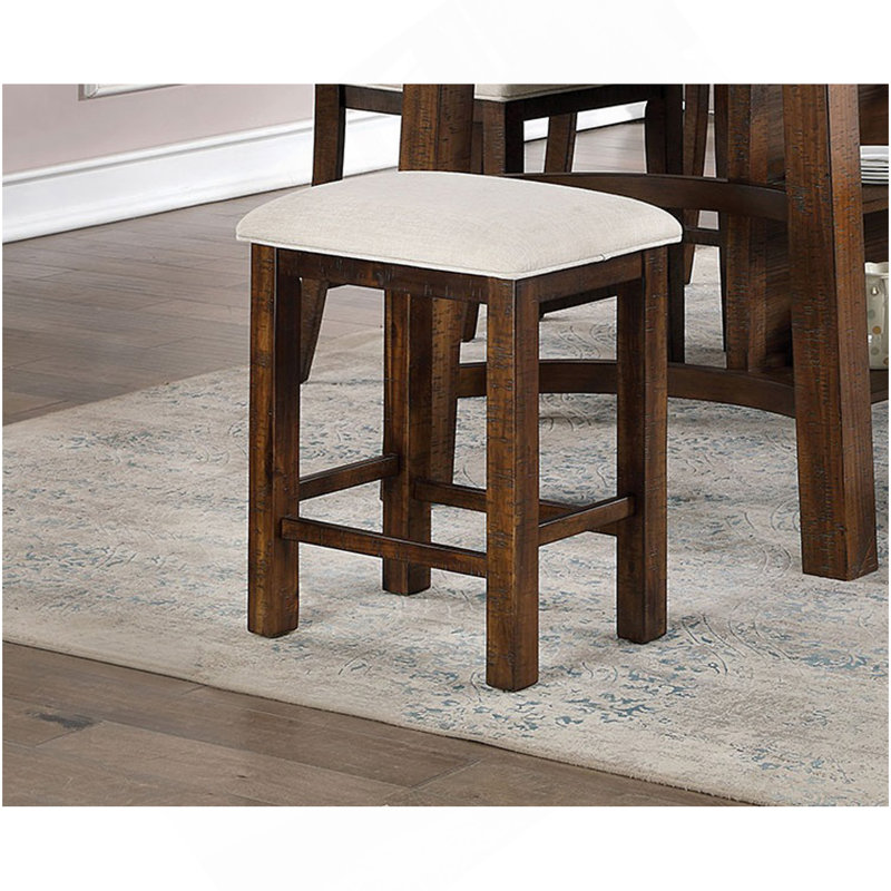 Ensemble de 2 tabourets à hauteur de comptoir, meubles de salle à manger en chêne rustique / coussin en tissu beige avec dossier à lattes de cuisine