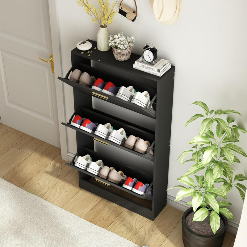 18 Pair Flip Down Shoe Storage, Black
