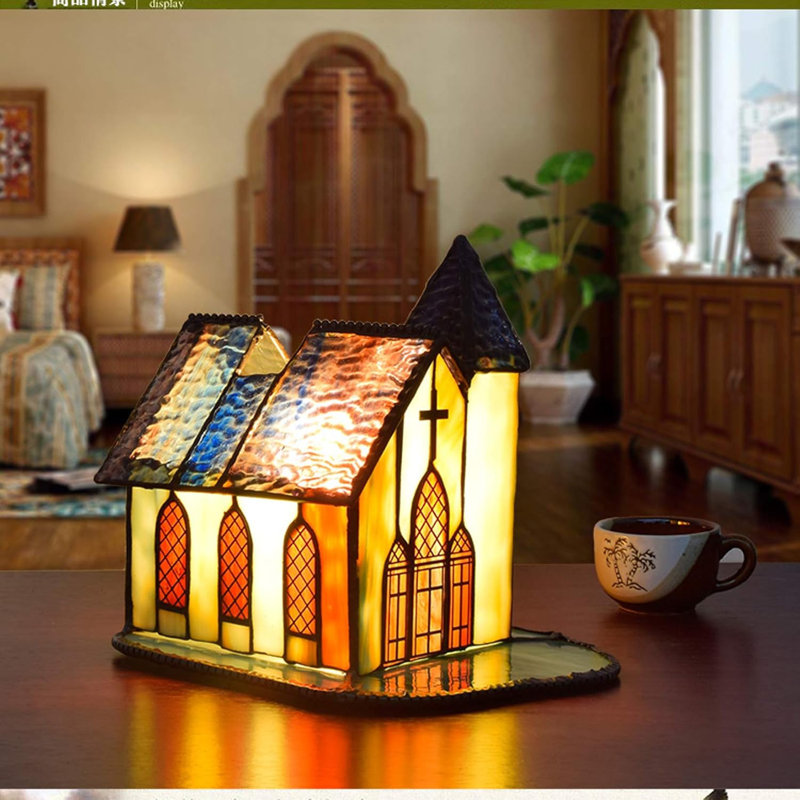 Tiffany Style Stained Glass Cathedral Church Night Light Lamp