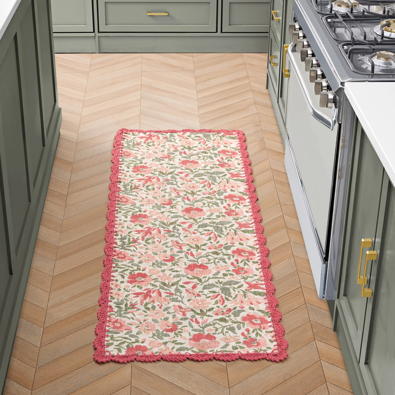 Laura Ashley Sherston Floral Machine Washable Cotton Slub Rugs, Runner 1'8" x 5'