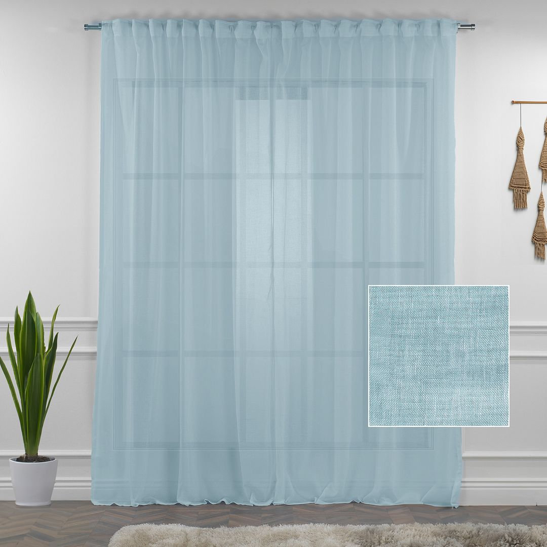 Linen Sheer Single Curtain Panel, Ice Blue, 52" W x 180" L