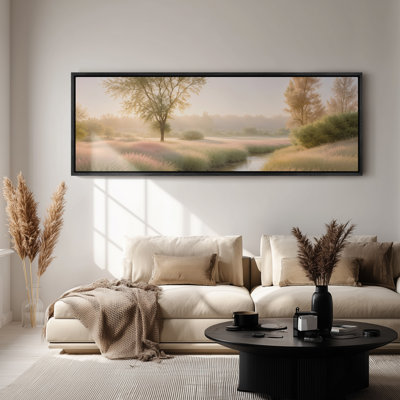 Large Framed Canvas Wall Art - Soft Meadow Stream Landscape Decor - 60"x20", 60"x30"