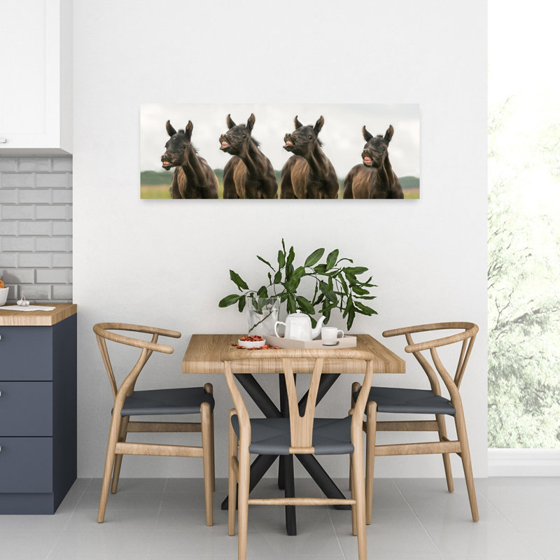 «Laughing Foals Playful Contemporary Horse Nature», art mural, H 36 po x l 12 po