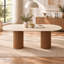 Table de salle à manger ovale moderne avec dessus en pierre et piètement en bois massif, idéale pour la cuisine et la salle à manger. Table rectangulaire pour 6 personnes.-958525168-953297698-929666107