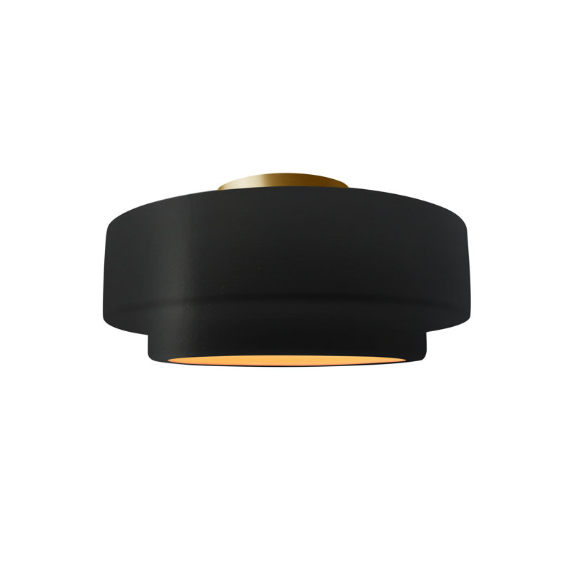 Plafonnier semi-encastré en céramique Dottie, Noir carbone mat / or champagne, Laiton brossé, H 7 po x l 12 po x P 12 po