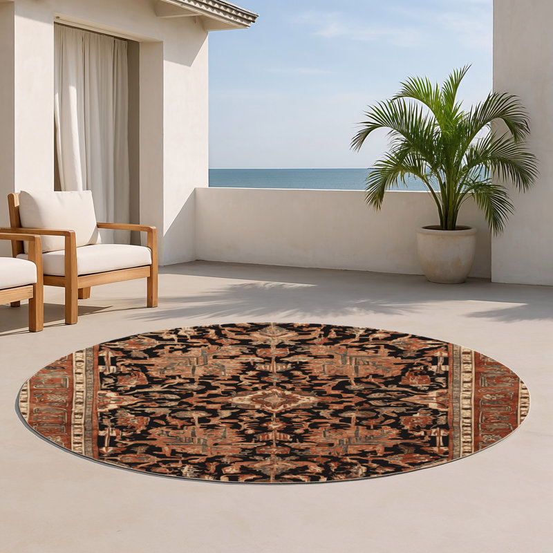 Tapis d'intérieur et d'extérieur brun Persian, Rond 5 pi