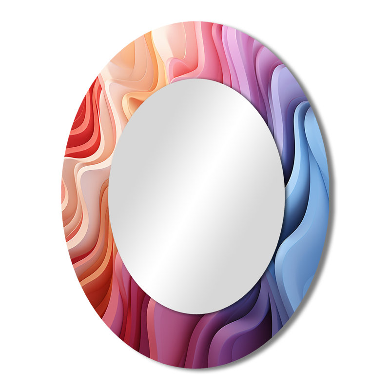 Multicolor Op Art Illusory Depth I - Multi-Color Oval Wall Mirror Decor, 43" H x 33" W