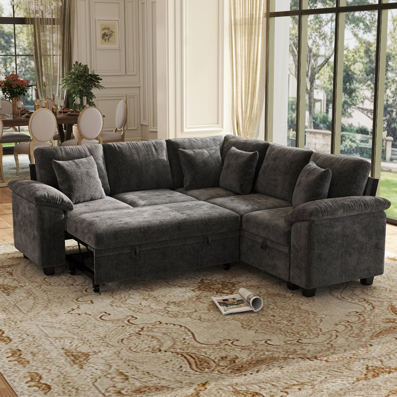 Canapé-lit modulaire convertible 86 po avec rangement dissimulé et accoudoirs rembourrés ergonomiques, Gris