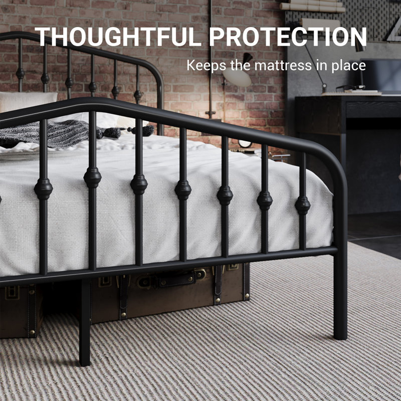 King Size Black Metal Bed Frame with Victorian Style Headboard