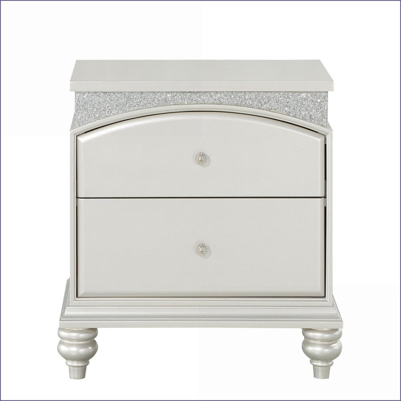 Table de chevet 2 tiroirs Platinum, Argent argent