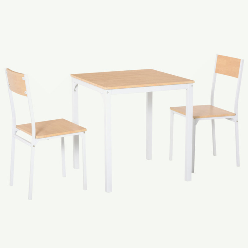 Compact White and Light Brown Wooden Dining Set with Metal Frame