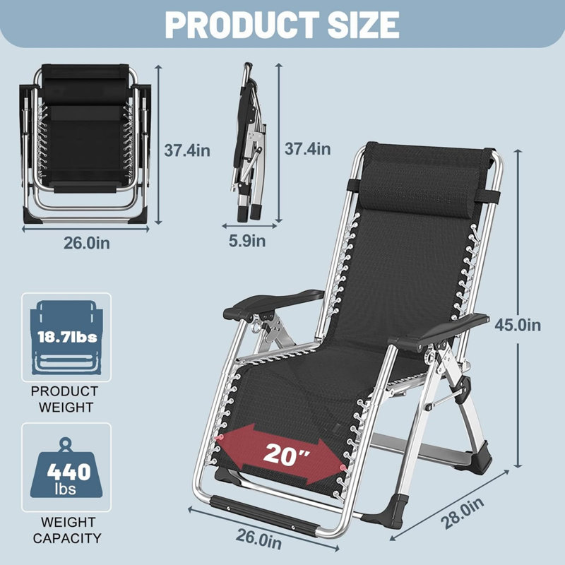 Chaise de camping pliante avec coussin Deges, Noir
