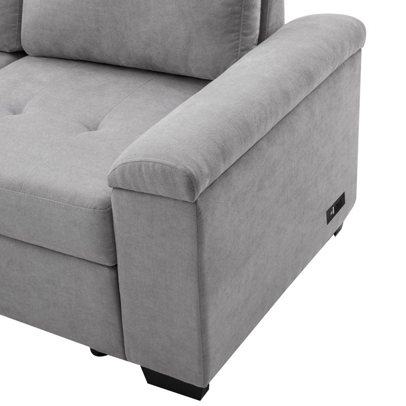 Canapé-lit modulaire en forme de L, canapé-lit d'angle avec repose-pieds avec rangement et accoudoirs cachés et charge USB pour le salon, gris