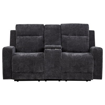 Heitzman Chenille Upholstered Power Reclining Loveseat Grey