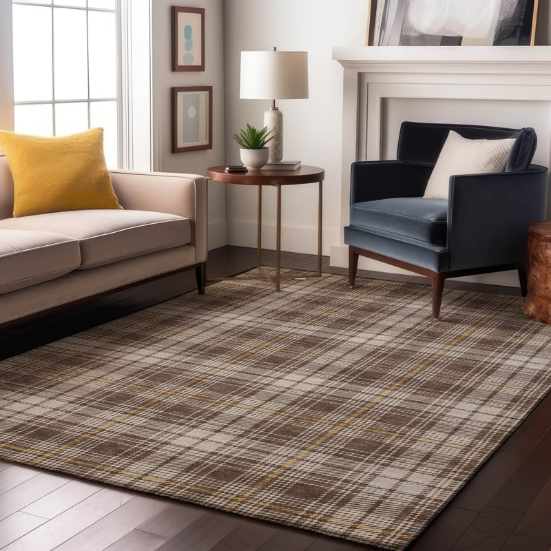 Premium Machine Washable Natoma AMF993 Plaid Rug, Rectangle 5 pi x 7 pi 6 po