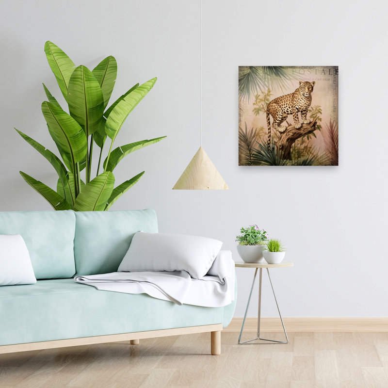 Vintage Jungle Leopard Tropical Wall Art Print 1 Piece Wrapped Canvas Wall Art, 60.96cm H x 60.96cm W
