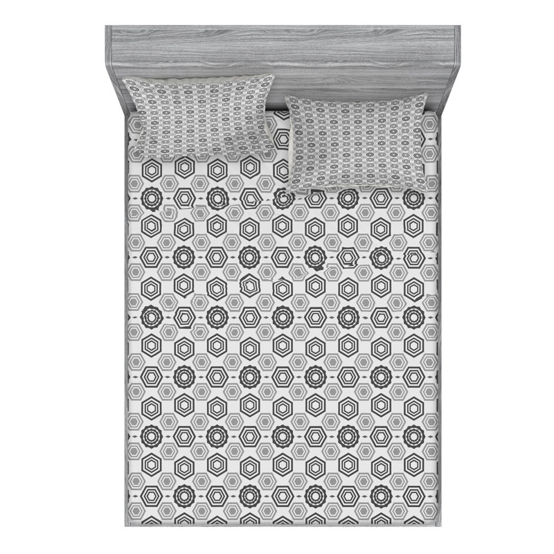 Microfiber Geometric Sheet Set, Full/Double Sheet Set with Fitted Sheet
