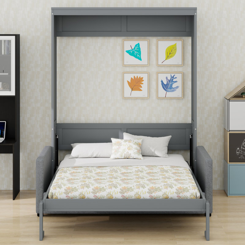 Lit escamotable peu encombrant, Gris, Lit double