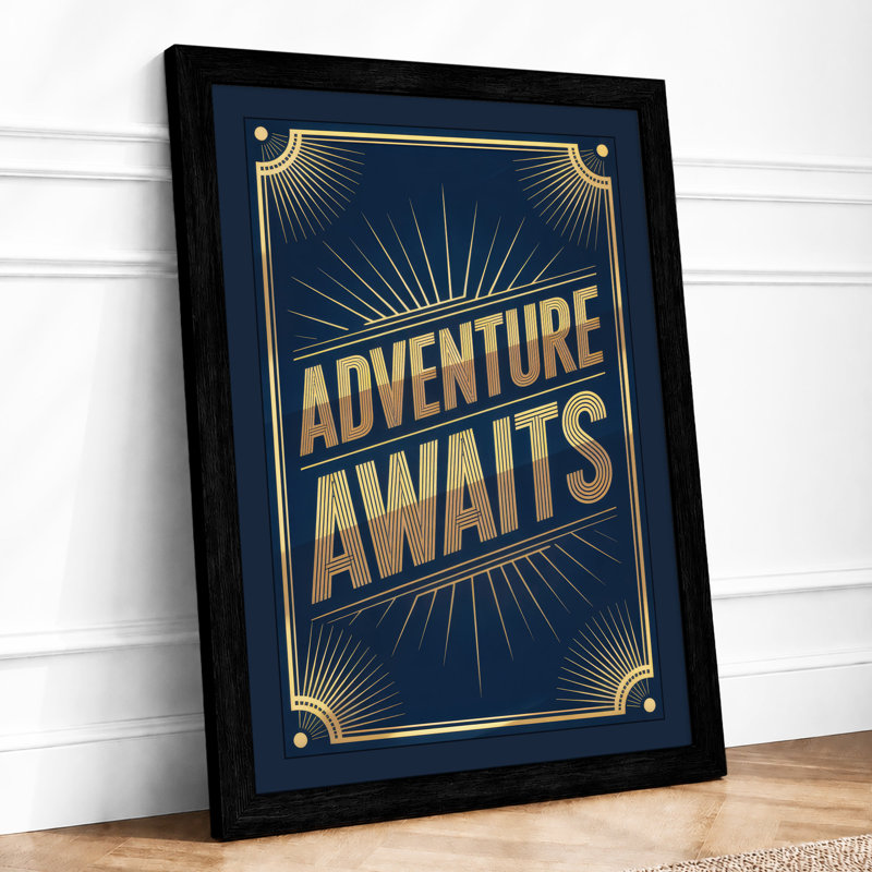 Adventure Awaits Art Deco - Framed Print, A1 - 84.1 x 59.4 cm, Black