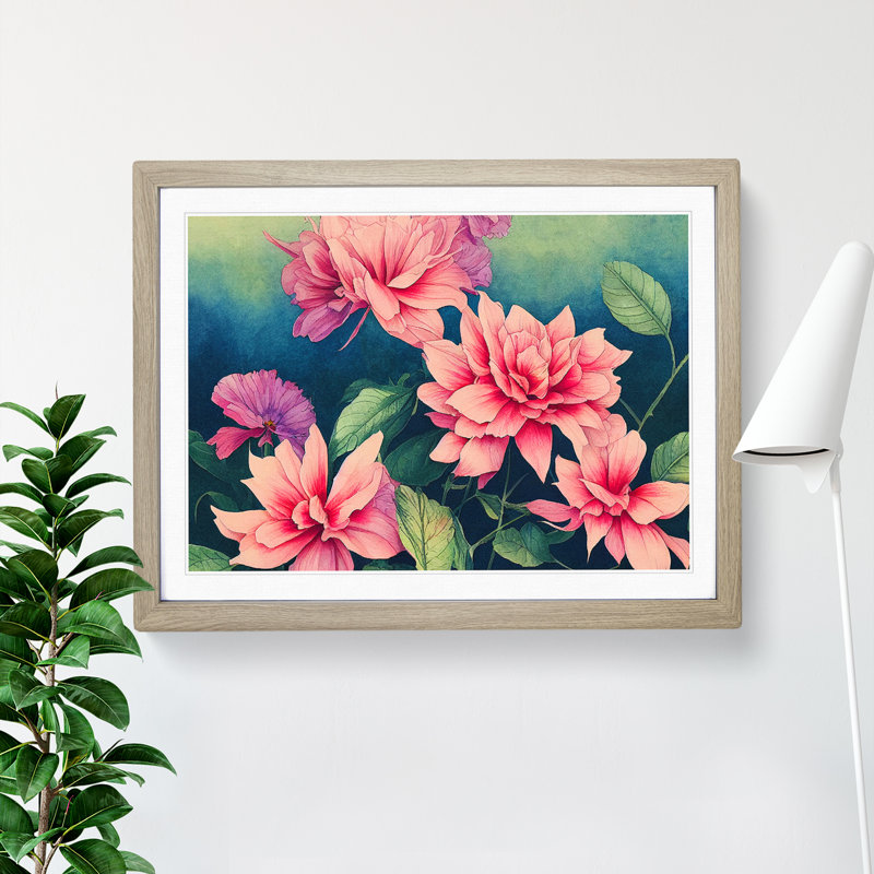 Evocative Watercolour Flowers - Single Picture Frame Painting, 25cm H x 34cm W x 2cm D, Oak