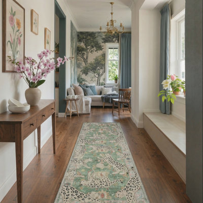 Allandale Lynx Spotted Leopard Print Sage Area Rug