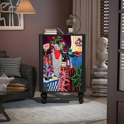 Abstract Art Solid Wood Cabinet with Double Doors
