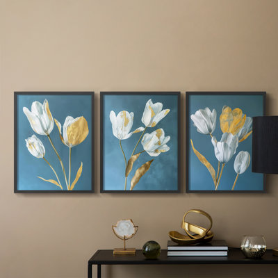 Floral Study  Series  XLVI  -Set Of 3 Framed Giclee Prints -Ready to Hang