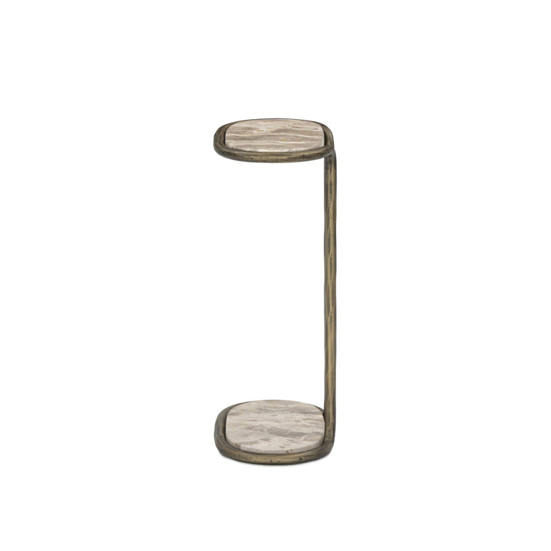 Niccola Marble End Table, Fossil Marble, Hammered Aged Brass
