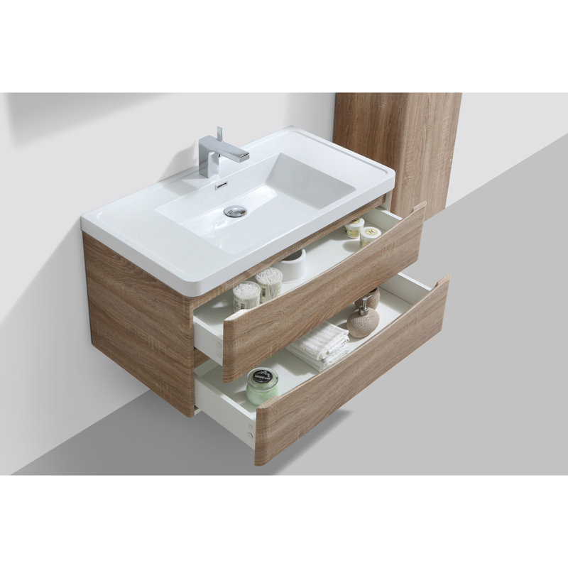 Stanhope 900mm Single Bathroom Vanity with Integrated Stone Basin, Light Oak