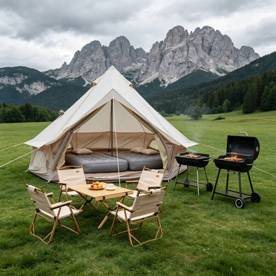 9.8×9.8×6.56FT 4 Season Waterproof Oxford Bell Tent with Stove Jack, Large Glamping Yurt Tent for Family Camping, Suitable for 3-4 Persons