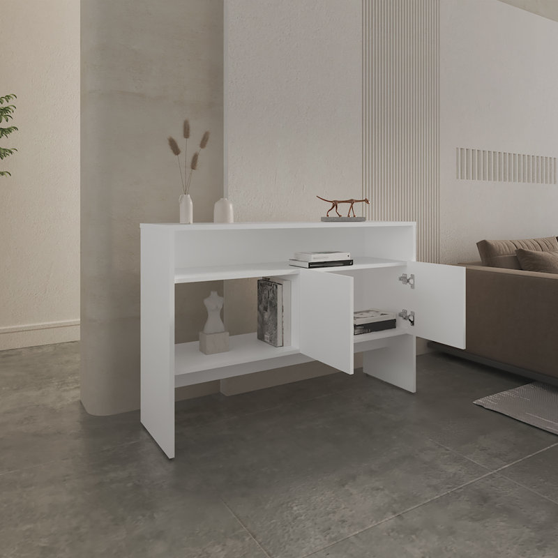 Console Bellagio de 48,7 po de largeur à 2 niveaux, Blanc