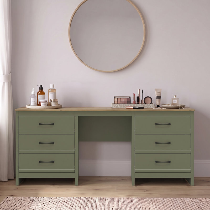 Limestone Wide 6 Drawer Dressing Table, Kale Green