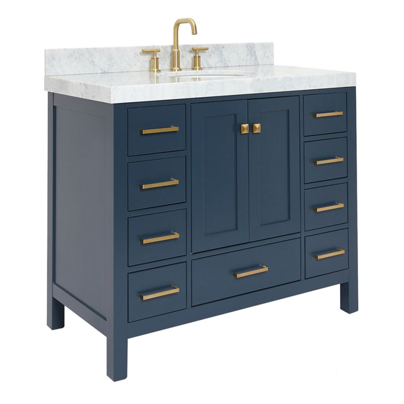 Cambridge Single Bathroom Vanity with Carrara Marble Top, Midnight Blue
