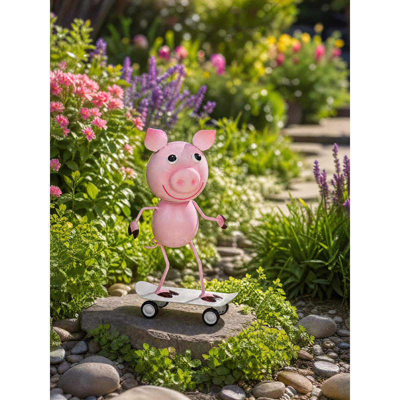 Statuaire de jardin en métal Skateboard, Cochon